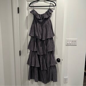 Vici strapless tiered ruffle maxi dress with side slit